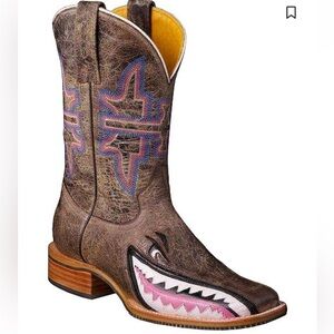 TIN HAUL WOMEN'S MAN EATER SHARK WESTERN BOOTS - SQUARE TOE Size W 7